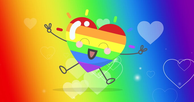 Image of smiling rainbow heart over rainbow background