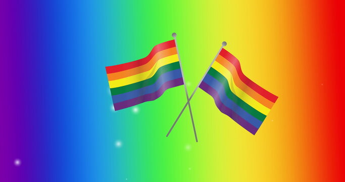 Image of rainbow flags over rainbow background