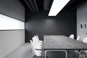 Clean gray meeting room office interior. Workplace concept. 3D Rendering.
