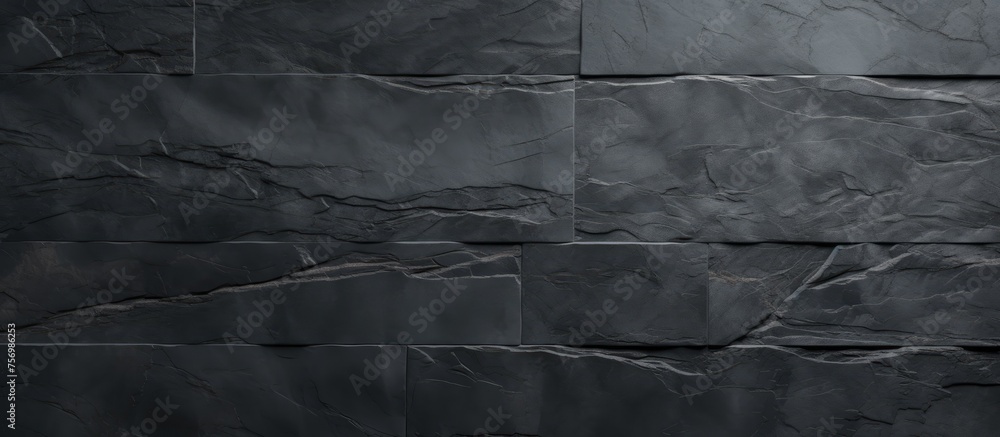 Poster a close up of a grey rectangular brick wall with parallel patterns and composite materials. the floo