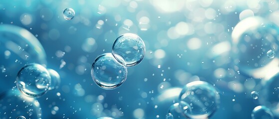 Air or oxygen bubbles in liquid resembling hyaluronic acid bubbles in translucent liquid with a shallow focus - obrazy, fototapety, plakaty
