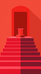 Minimalist Red Staircase Leading to Pedestal on Red Background