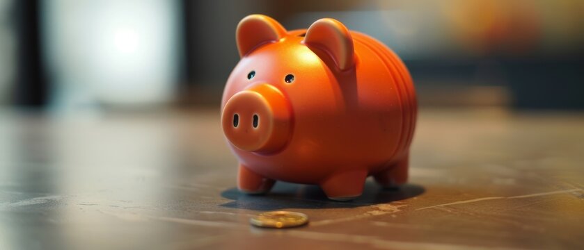 An orange piggy bank with a coin deposit