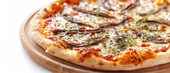 Fototapeta na wymiar anchovy pizza on white background