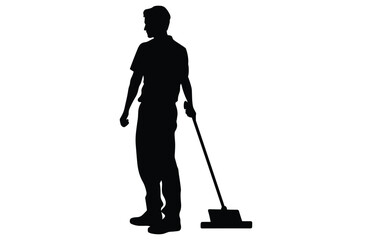 male House keeper silhouette, Man cleaning the floor, 
