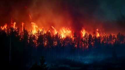 Fototapeta na wymiar Wildfires or forest fires burning with a lot of smoke