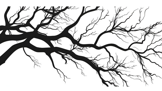 Cartoon Vector Black Tree Branch Silhouettes Copy, Nature Inspired Design Elements for Graphic Projects, Generative AI

