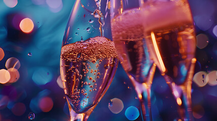 Celebration Toast with Champagne, Cheers with Sparkling Wine Glasses, Festive Party Concept for New Year or Special Occasion, Generative AI

