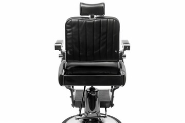 Black leather barber chair viewed from the back isolated
