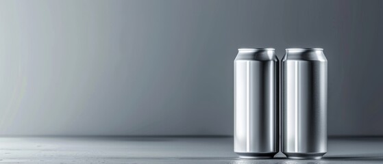 Blank aluminum cans in 330 and 500 ml sizes perfect for various beverages Realistic photo with copy space