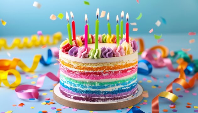 Birthday cake with vibrant rainbow decorations