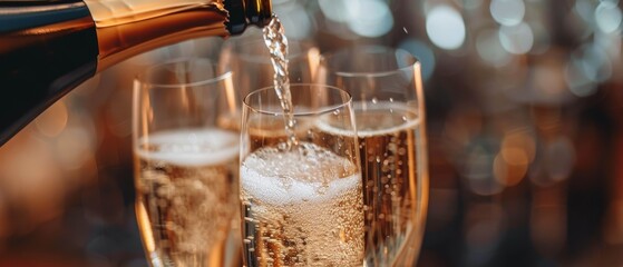 Champagne being poured into the glass - obrazy, fototapety, plakaty