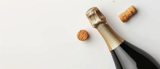 Champagne bottle and cork on white background Celebratory occasions like New Year or Valentine s Day