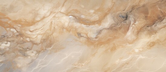 A closeup shot of a beige marble texture resembling a painting, with intricate patterns that mimic...