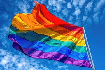 Rainbow flag is flying in sky