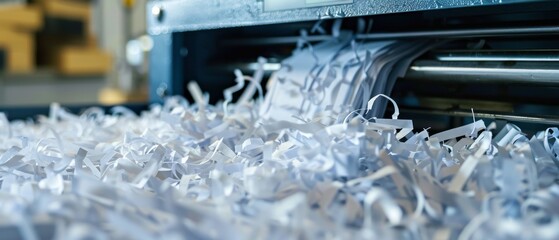 Closeup of indoor paper shredder shredding documents