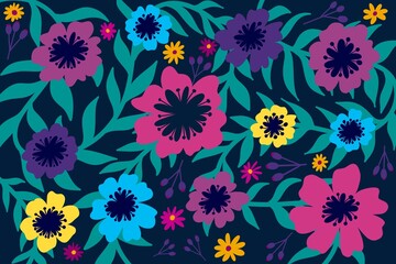 Spring botanical blooming hand drawn flowers illustration design for fashion, fabric, textile, wallpaper, banner, cover, print, poster, web , wrapping and greeting and invitation card