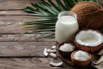 Coconut products on table