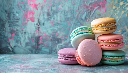 Colorful macarons with vintage tones French background different flavors sweet and tasty - Powered by Adobe