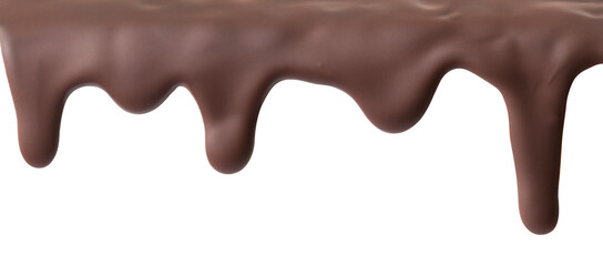 Melted chocolate drips from cake on white background - 756990855