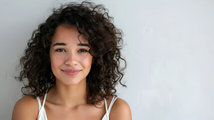 Close-Up Studio Shot of Beautiful Young Mixed Race Woman with Natural Makeup, Fashion Portrait for Beauty and Lifestyle Concepts, Generative AI

