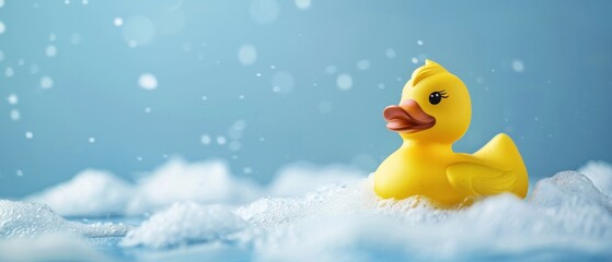 Copy space available for isolated cute rubber duck in suds
