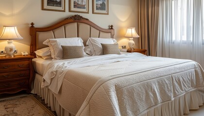 Cozy bed and bedside tables in the bedroom