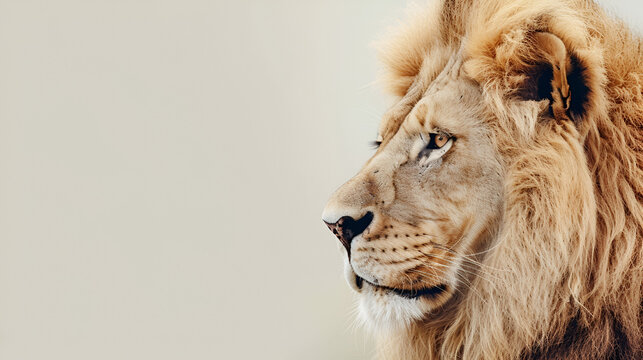 Close-Up of an African Lion with Copy Space, Isolated on White Background for Wildlife Conservation Projects, Generative AI

