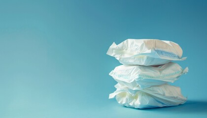 Disposable diaper for babies against a blue backdrop