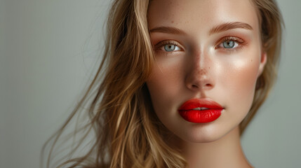 Close-Up Portrait of Beautiful Model with Perfect Skin, Fashion and Beauty Concept, Elegant Female Face Closeup, Generative AI

