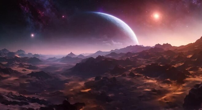 Amazing 3D planet land texture, galaxy background