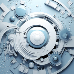abstract background with gears, graphic background with clock mechanism, teal, white, and light blue colors