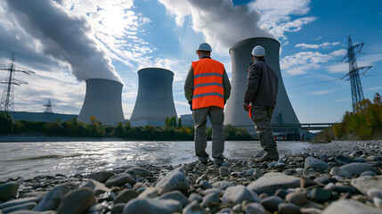 Technicians are supervising a nuclear power plant - obrazy, fototapety, plakaty