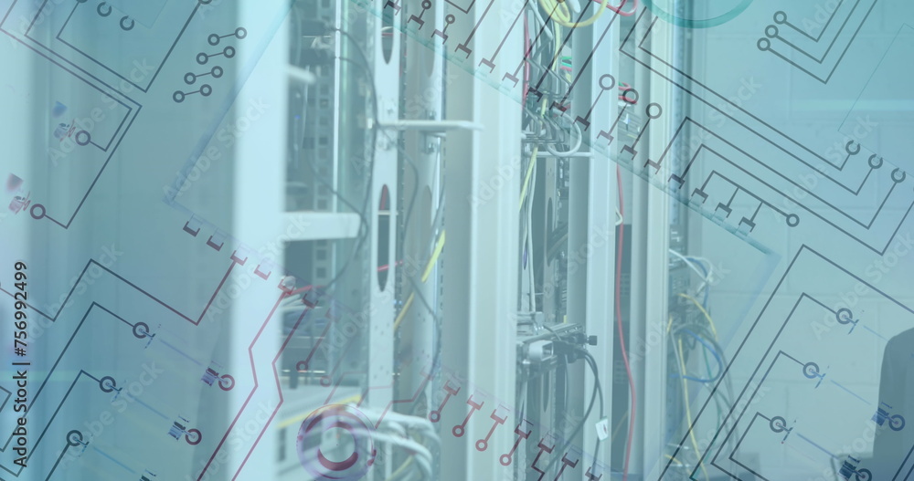 Poster transparent diagrams overlay a tech-driven workspace, with copy space