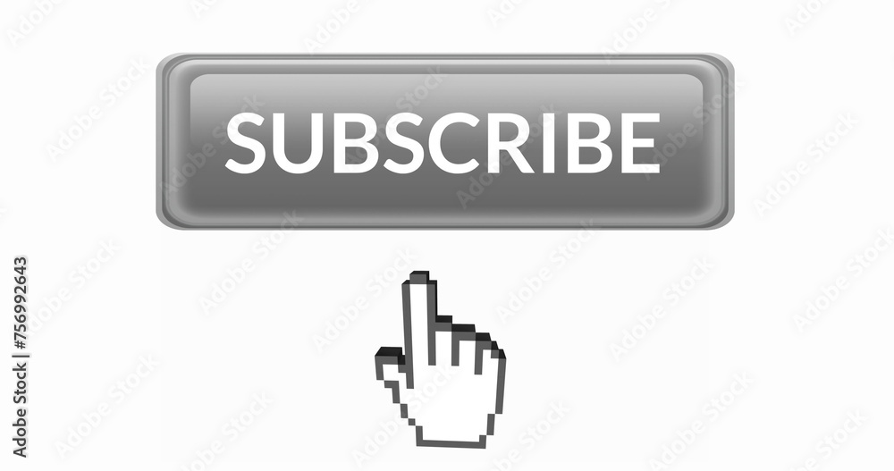 Poster 4k digital image of a grey subscription button with animated hand icon.
