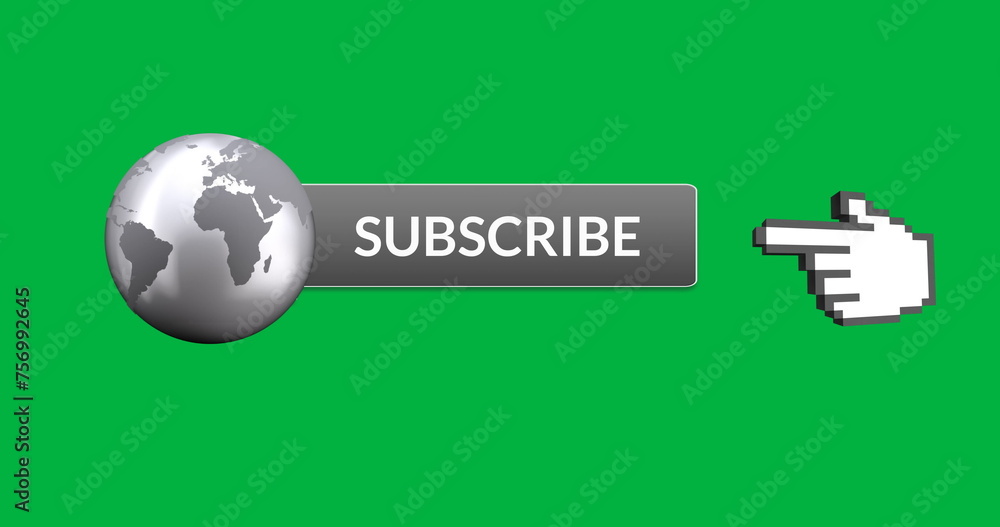Poster digital image of grey subscription button with grey image of the earth attached on the left