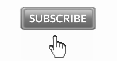 4K digital image of a grey subscription button with animated hand icon.