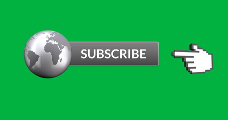 Digital image of grey subscription button with grey image of the Earth attached on the left