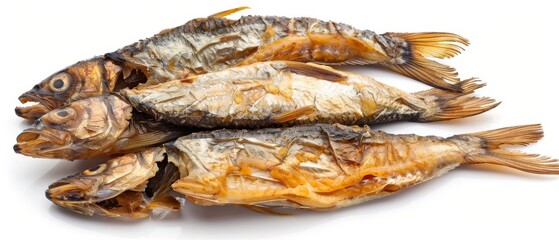 Dried fish on white background with path - obrazy, fototapety, plakaty
