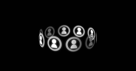 Digital image of ten vector icons of people moving in circle on black background