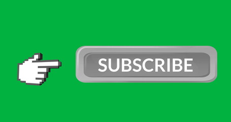 4K digital image of "SUBSCRIBE" with pointing hand icon on green.