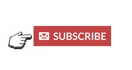 Digital 4k image shows "SUBSCRIBE" with envelope and pointing hand icons.