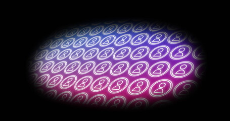Pink people icons move in an oval pattern on a black background in 4k.