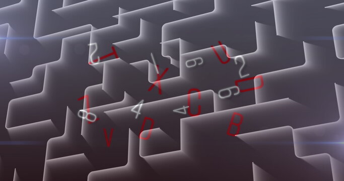 Image of numbers changing over abstract labyrinth
