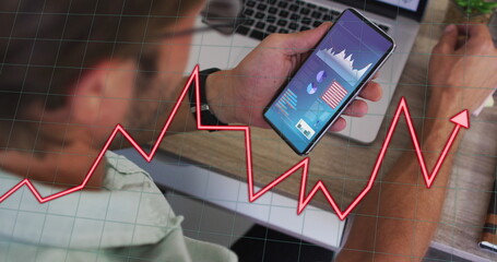 Image of data processing over man using electronic devices