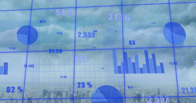 Image of data processing over cityscape
