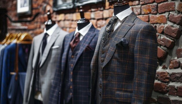 Expensive suits on mannequin isolated on brick