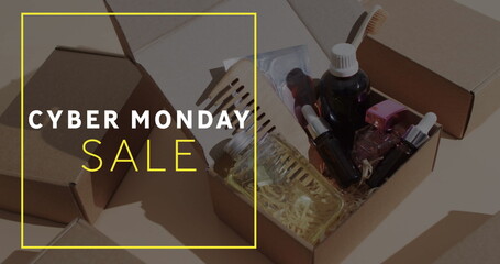 Image of cyber monday sale text over gift box