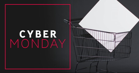 Image of cyber monday text over shopping trolley