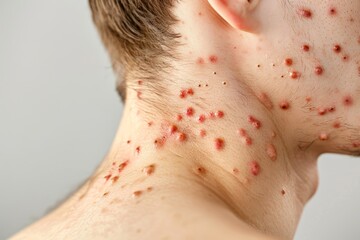 
Close-up photo of acne breakouts on the back and shoulders, common areas for body acne.